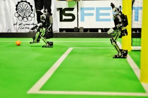 final match Soccer Humanoid Kid Size between DARwIn vs. AUTMan at the World Championship finals of RoboCup 2013 in Eindhoven (NL)